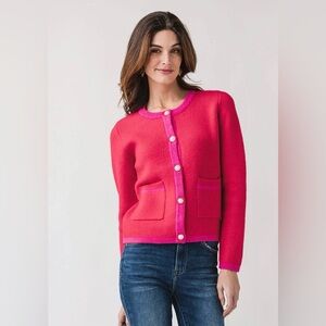 Fate Colorblock Sweater Cardigan, Small / Red/ Hot Pink